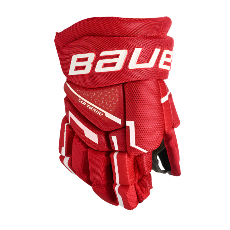 Bauer Supreme Mach Hockey Gloves Youth 2023 red back of right glove
