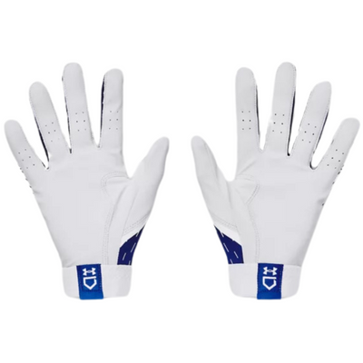 UA Clean Up Baseball Batting Gloves Men`s 2024 white/royal front (palm) of both gloves