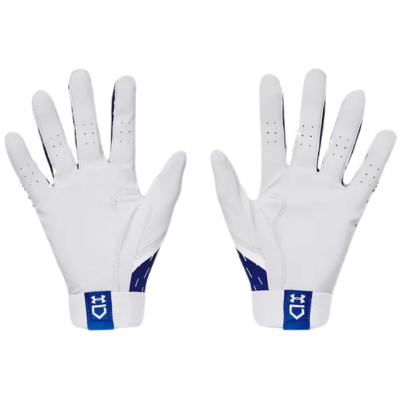 UA Clean Up Baseball Batting Gloves Men`s 2024 white/royal front (palm) of both gloves