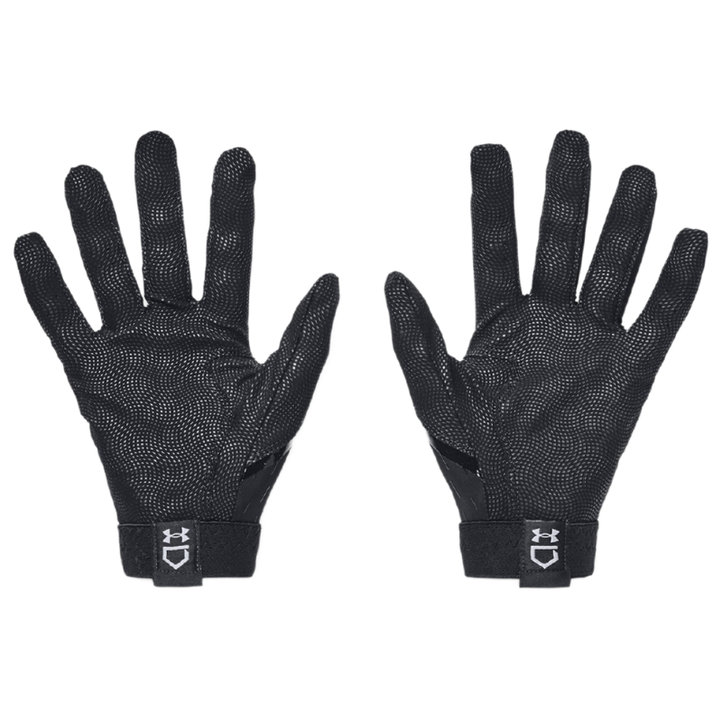 UA Clean Up Baseball Batting Gloves Men`s 2024 black front (palm) of both gloves