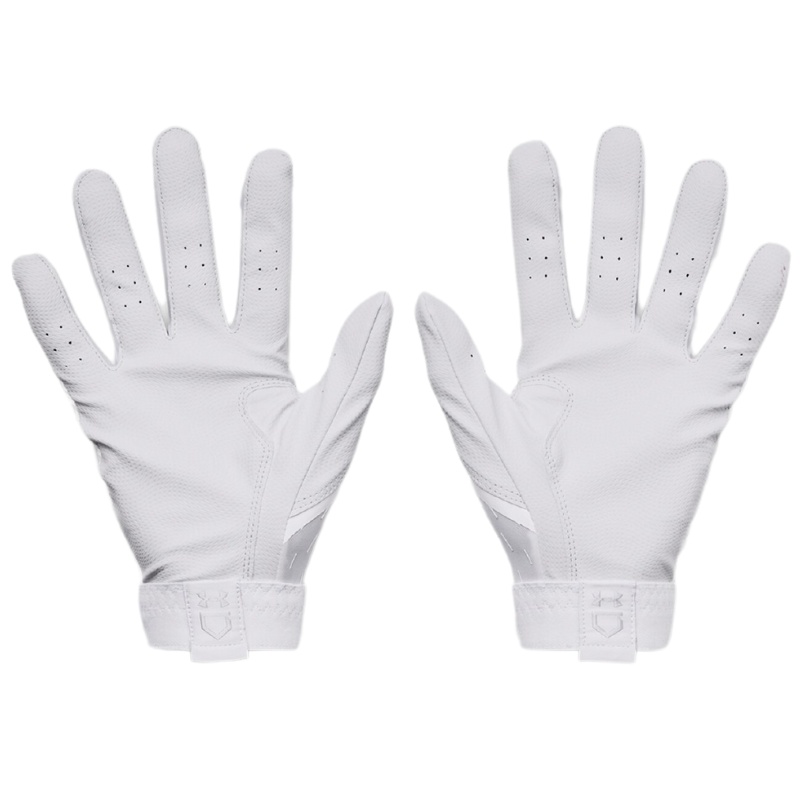 UA Clean Up Baseball Batting Gloves Men`s 2024 white/silver front (palm) of both gloves