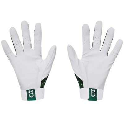 UA Clean Up Baseball Batting Gloves Men`s 2024 white/green front (palm) of both gloves