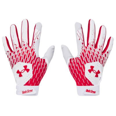 UA Clean Up Baseball Batting Gloves Men`s 2024 white/red back of both gloves