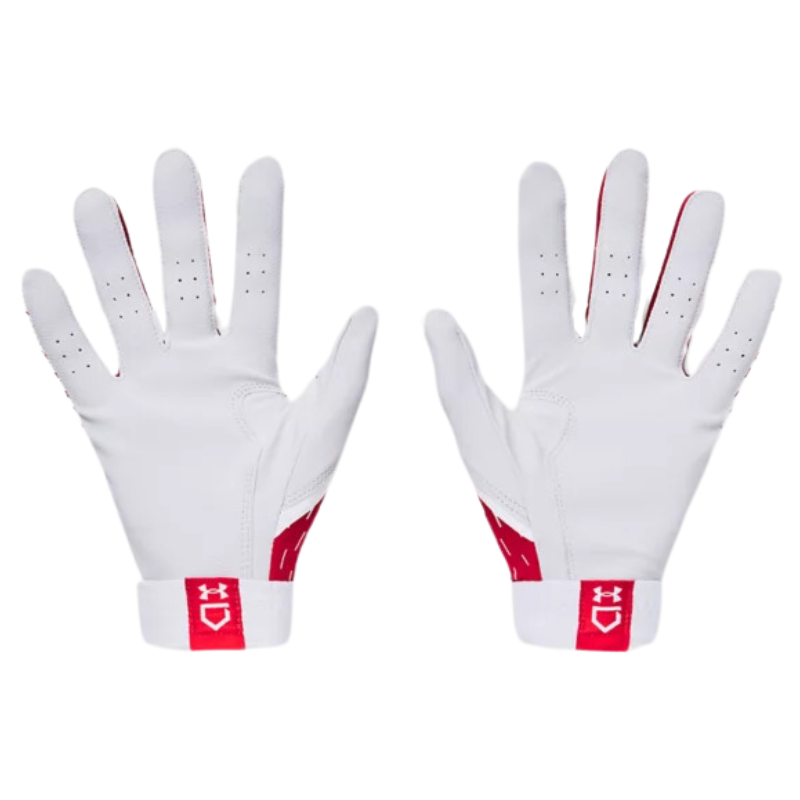 UA Clean Up Baseball Batting Gloves Men`s 2024 white/red front (palm) of both gloves