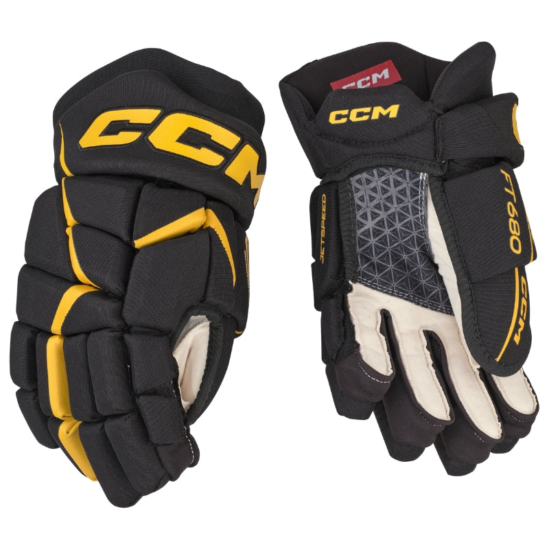 CCM Hockey Protective Gear CCM JetSpeed FT680 Hockey Gloves Junior Black Sunflower