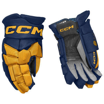 CCM Hockey Protective Gear CCM Jetspeed FT8 Hockey Gloves Senior 2025 HGFT8-SR Navy Sunflower