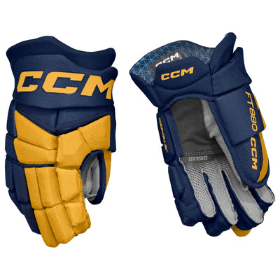 CCM Hockey Protective Gear CCM Jetspeed FT880 Hockey Gloves Senior 2025 HGFT880-SR Navy Sunflower