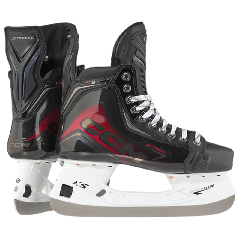 CCM Ice Hockey Skates CCM Jetspeed FT8 (2025) Senior Black/Red back of one skate, and side of the other facing right