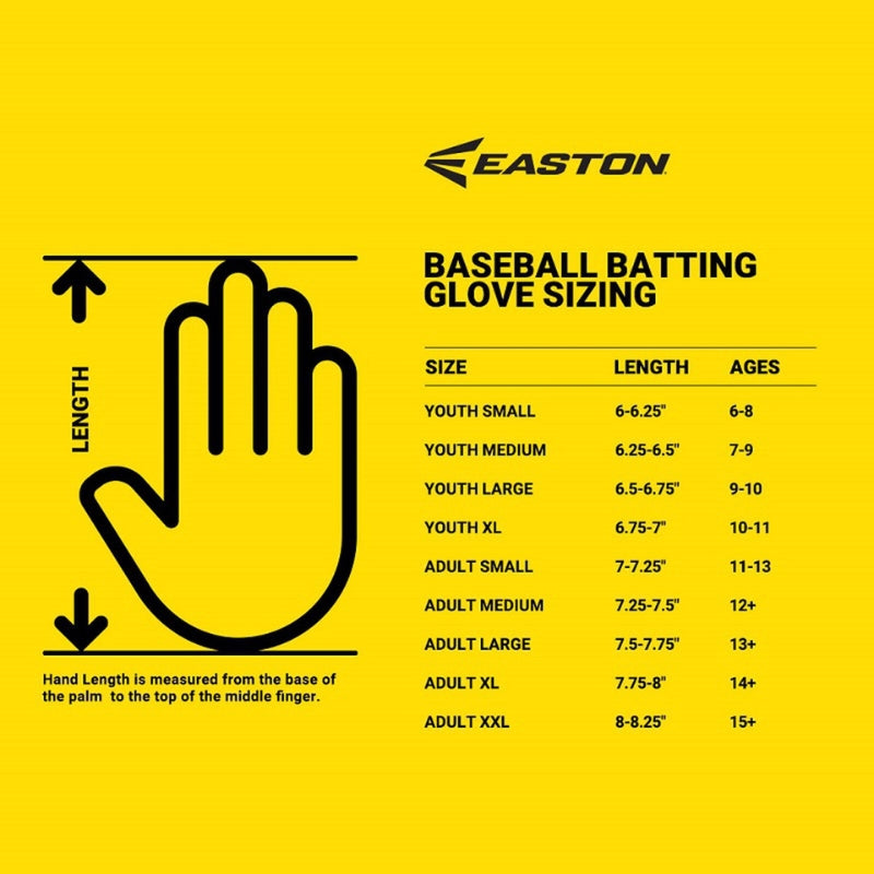 Easton Baseball Gloves Easton Walk-Off Ethos Batting Gloves Adult Size Chart