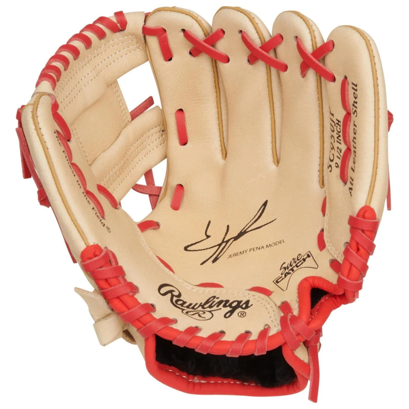 Rawlings Baseball Gloves Rawlings Sure Catch 9.5 inch Jeremy Pena Baseball Glove Youth Camel Red