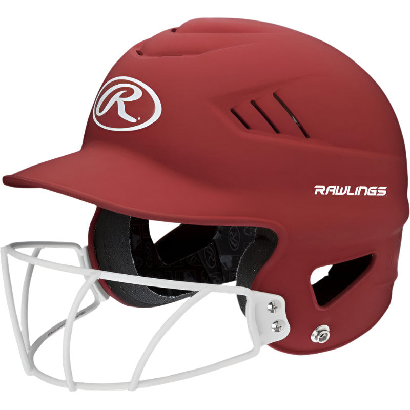 Rawlings Baseball Helmets Rawlings CoolFlo Matte Batting Helmet Facemask Combo Adult RCFHLFG Red