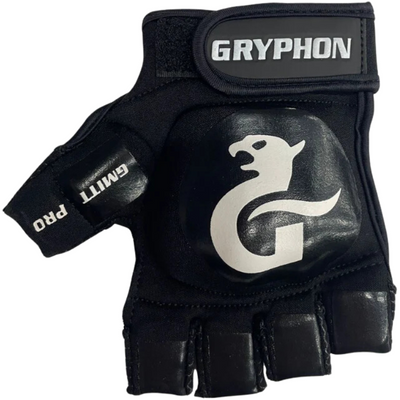 Gryphon G Mitt G4 Field Hockey Glove Black front showing white logo and writing of GRYPHON and GMITT PRO