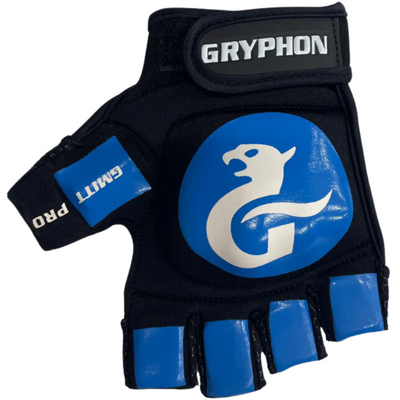 Gryphon G Mitt G4 Field Hockey Glove Blue front showing white logo and writing of GRYPHON and GMITT PRO