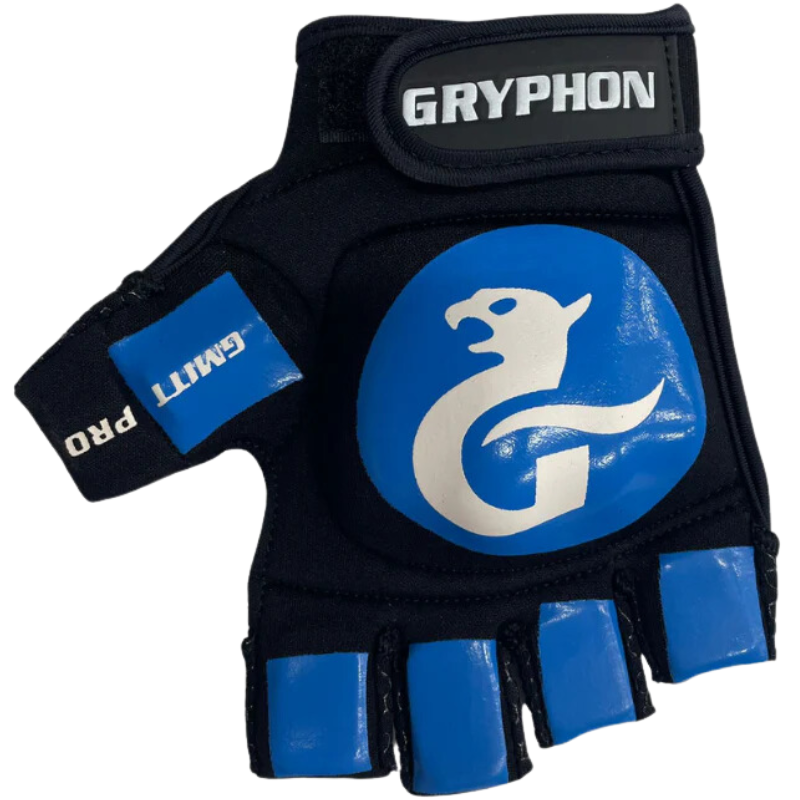 Gryphon G Mitt G4 Field Hockey Glove Blue front showing white logo and writing of GRYPHON and GMITT PRO