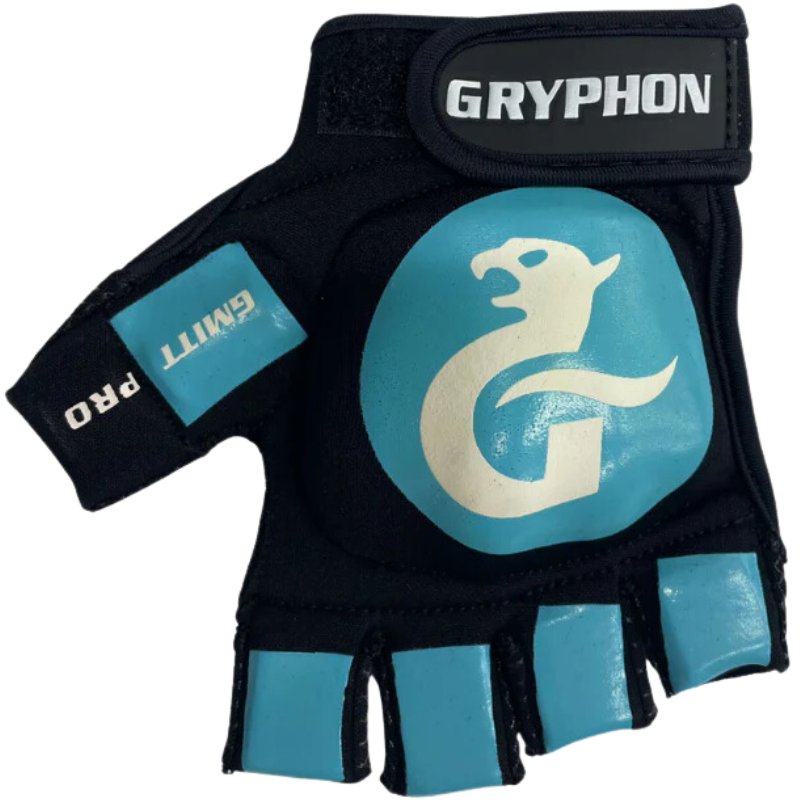 Gryphon G Mitt G4 Field Hockey Glove Teal front showing white logo and writing of GRYPHON and GMITT PRO
