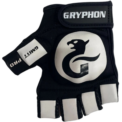 Gryphon G Mitt G4 Field Hockey Glove White front showing black logo and white writing of GRYPHON and GMITT PRO
