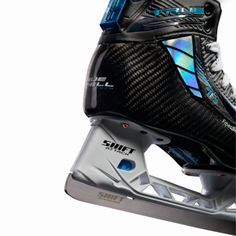 True Goalie Skates True TF9 Goalie Intermediate Black close-up of back half side facing lower right