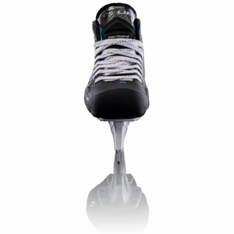 True Goalie Skates True TF9 Goalie Intermediate Black front with faded mirror reflection below