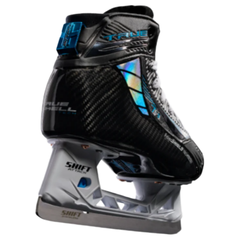 True Goalie Skates True TF9 Senior Black back side facing lower right